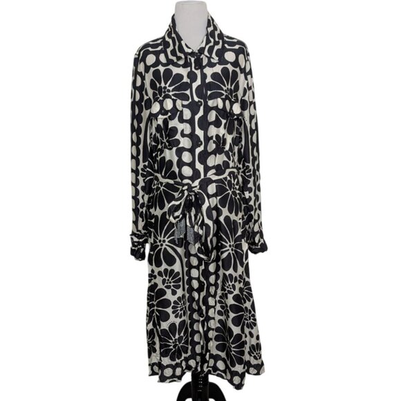 NEW Farm Rio Palermo Belted Shirt Dress Womens Size Large Black Floral - Picture 1 of 16